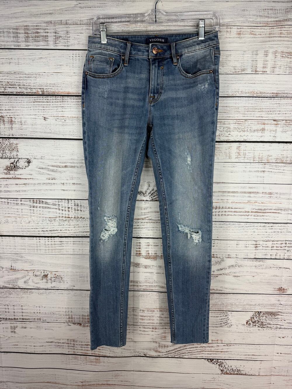 Vigoss Classic Fit Skinny Leg Jeans Stretch 27 27x29 Raw Hem Normcore Mid Rise